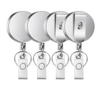 4pcs Chain de clés rétractable, badge rond portable Reel Heavy Duty avec clip d'anneau de trousseau pour carte d'identité carabiner carte-clé travail Clip rétractable