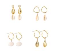 4PCS Coquillage Perle Boucles D'oreilles pour Femmes Océan Mer Thème Doux Double Couche Acrylique Coquille Léger Dangle Drop Boucles D'oreilles pour Été Plage Vacances Halloween Party Bijoux