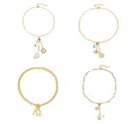 4PCS couches de colliers en or pour les femmes, empilable Dainty 14K or plaqué argent Trendy Circle Paperclip chaîne pendentif Collier ras du cou, Simpl Diamond Cross Bow bijoux ensemble cadeaux pour