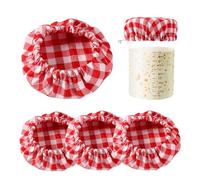 4pcs Couvercle en Tissu, Coton à Carreaux Pot de Démarrage au Levain Élastiques Non Blanchies Réutilisables Housse de Bol à Levain pour Bouche de Pot de 7,62 à 10,16cm (Rouge)