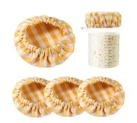4pcs Couvercle en Tissu, Coton à Carreaux Pot de Démarrage au Levain Élastiques Non Blanchies Réutilisables Housse de Bol à Levain pour Bouche de Pot de 7,62 à 10,16cm (Jaune)