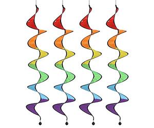 4Pcs Curlie Wind Spinner, 43" Arc-en-Ciel Curlie Spinner Suspendu Rainbow Wind Twister pour Décoration Camping en Plein Air Cour