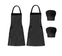 4PCS de Tablier de cuisine et toque,Tablier de cuisine réglable pour hommes femmes, imperméable aux graisses avec 3 poches, lavable en machine,de couleur résistante Tablier cuisine cuisson BBQ