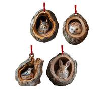 4pcs Décorations d'arbre De Noël en Forme d'animaux - 2D Ornements De Noël en Forme d'animaux, Ornement DeNoël EnForme D'Écureuil dans Un Trou d'arbre, Décoration À Suspendre pour Arbre DeNoël