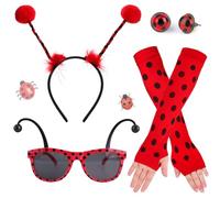 4Pcs Deguisement Abeille Femme Fille, Accessoires de Costume d'Abeille avec Bandeau Antenne Abeille Lunettes Gants Boucles d'Oreilles, Set de Costume d'Abeille d'Coccinelle pour Carnaval Fête Cosplay