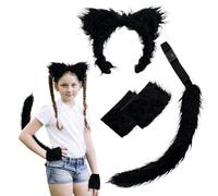 4PCS Deguisement Loup Enfant,Set De Costume De Cosplay De Loup De Mardi Gras Avec Oreilles De Loup,Bandeau,Gants,Queue,Déguisement De Loup Garou Costume De Animal Pour Halloween Carnaval Fête (Noir)