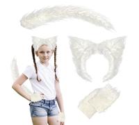 4PCS Deguisement Loup Enfant,Set De Costume De Cosplay De Loup De Mardi Gras Avec Oreilles De Loup,Bandeau,Gants,Queue,Déguisement De Loup Garou Costume De Animal Pour Halloween Carnaval Fête (Blanc)