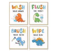 4pcs Dinosaur salle de bain murale print Print inspirante citation poster, salle de bain pour enfants fun Dinosaur Room Decor 8x10 unframed