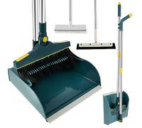 4Pcs Ensemble Balai et Pelle à Poussière à Long Manche Réglable Hauteur avec Tige Télescopique Brosse de Nettoyage Sol Balayette et Pelle à Poussière Balai Verticale Rotatif à 180° (A)