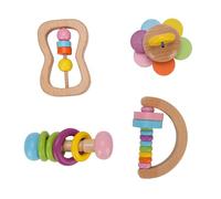 4pcs Ensemble de Cliquets en Bois en Bois, Apprentissage Précoce des Jouets pour les Nouveau-nés, Hochet à la Main avec Différents Styles de Son, Matériau en Bois de Hêtre