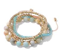4pcs / Ensemble Naturel Color Perles Multicouches Rose Quartz Turquoises Set pour Femmes Hommes