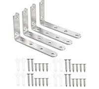 4Pcs Équerre de Fixation Argent en Métal, Support à Angle Droit 90 Degrés en Forme de L, Équerre Angle en Inox, Équerre Étagère, Équerre de Coin avec Vis pour Etagère de Bois Meuble Chaise, 125x75 mm