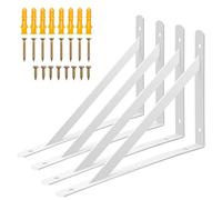 4pcs Equerre Etagere, 250 x 160mm Support D'étagère, Montage Mural Equerre Triangle Etagere, 90 Degrés Support D' étagères Métal avec Des Vis pour Abri,étagères Bois,Bibliothèque(10 Pouces) (Blanc)