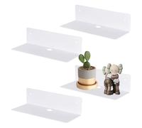 4pcs Étagères Murales Blanches sans Percage, Étagère Flottante en Acrylique, Support Déco Pratique avec Trous de Câble et Vis pour Cuisine, Salle de Bain, Salon (23x9x6cm, Capacité de Charge 3kg)
