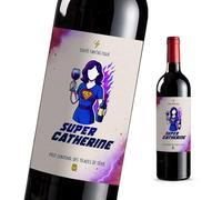4pcs Étiquettes Bouteille Super Catherine - Idée Cadeau Vin Originale Pot de Départ, Anniversaire, Retraite, Entreprise, Annonce