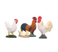 4pcs Farm Poulet Figurines Ensemble, Sculpture Animale Réaliste Peinte à la Main du Coq, Poule, Poussins, Figurines Miniatures Décoratives en Plastique Souple pour la Maison, Pâques de Pâques,