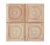 4Pcs Furniture Carving Appliques Unpainted, Checkered Wooden Moulding Decor for Cabinets Doors, Traditional Style Decorative Trim Set (Style 4)