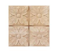 4Pcs Furniture Carving Appliques Unpainted, Checkered Wooden Moulding Decor for Cabinets Doors, Traditional Style Decorative Trim Set (Style 1)