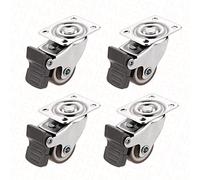 4PCS Furniture Casters Wheels TPR Soft Swivel Caster Silver Roller Wheel with Brake for Platform Trolley Chair(Silver,1.0 Inch)
