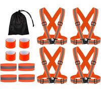 4pcs Gilet Réfléchissant Vélo+4pcs Bracelet Réfléchissant Réglable+4pcs Brassard Reflechissant, Harnais De Reflechissant Réglable Gilet Avec Sac En Filet, Pour La Course, Le Vélo, La Moto
