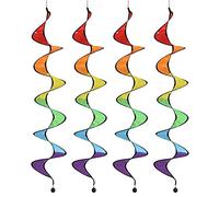 4PCS Girouette Spirale, 43''/110 cm Spirale Moulin à Vent Spinner Bandes de Vent Colorées avec Clip et Émerillon à Roulement à Billes pour Jardin Décor Extérieur