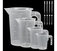 4PCS Gobelets Doseurs Transparents avec Poignée Verre Doseur Plastique Verre Mesureur Plastique avec 4 Compte-Gouttes et 4 Bâtonnets Mélangeurs pour Cuisine et Laboratoire(50/100/ 250/500ml)