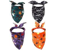 4pcs Halloween Dog Bandana, Halloween Bandanas Araignée Citrouilles Bandanas pour Chiens Lavable et Respirante Foulard pour Animaux Compagnie pour Grands Petits Moyens Grands Chiens et Chats
