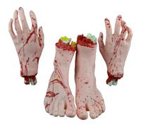 4pcs Halloween Hands Set, 1 Paire de Fausses Mains coupées et 1 Paire de Faux Pieds, des Parties du Corps Sanglant d'horreur, des pièces du Corps d'halloween en Plastique pour décoration Maison ha