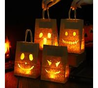 4PCS Halloween Luminary sacs, résistant à la flamme des sacs de bougie, Jack-o '-Lantern thé lumière bougeoirs citrouille Grimace Patterns pour Halloween Accueil Décoration de fête en plein air