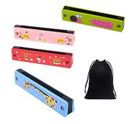 4pcs Harmonica de Bande Dessinée pour Enfants 16 Trous Double Rangée Harpe Diatonique Harmonica en Bois avec 4 Sacs de Rangement pour Débutants Enfants Étudiants