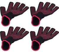 4Pcs Heat Resistant Gloves High Temperature Resistant Anti Scalding Mitts with Silicone Bumps(Rose Red Silicone Rose Red Edge )