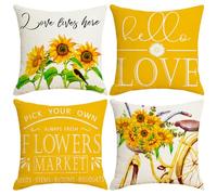 4pcs Housse de Coussin Fleur 45 x 45 cm Marguerite Tulipes Gerbera Lavande Taies d'oreillers Printemps été Housse de Coussin Décoratif pour Salon Chambres Canapé, Décoration intérieure, #6