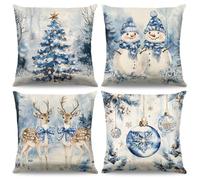 4PCS Housses Coussin Noel,Noel Taies D'oreiller En Lin 45x45 Cm,Coussin Taie D'oreiller Noël,Housse Coussin Decoratif Canapé,Decoration Noël Pour Maison Canapes Salon Chambre Lit Decoratifs (Style-F)