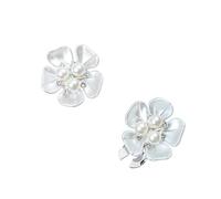 4Pcs Imitation Shell Pearl Petal Flower Button Cover Shirt Sleeve Elegant Cufflinks Accessories For Women(Silver pistil)