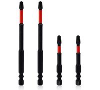4pcs Jeu de Embouts de Tournevis à Percussion, 2 Longueurs FPH2 Tige Hexagonale 1/4" Embout Visseuse Cruciforme Aimanté Puissant en Acier Allié S2 avec Manchon Isolant pour Électricien