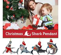 4pcs Joyeux Noël requin pendentif en bois pour la d��coration de table de f�te