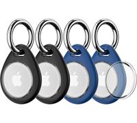 4pcs Key Ring For Apple Airtag 2021-Anti-Lost/Anti-Fall Tpu Case With 360° Front Cover-Gps Case,Backpack And Animals-Black+Blue