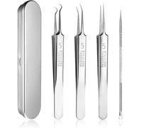 4pcs Kit Dissolvant de Points Noirs,Extracteur Point Noir,Ensemble de pinces à épiler avec étui en métal Outil, Extracteur Point Noir Tire Comedons