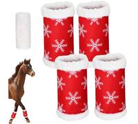 4pcs Le jambe de cheval enveloppe de Noël sur le thème la jambe cheval rouge sur le thème Noël enveloppe la peluche épaisse douce debout pour les chevaux avec du ruban boucle et hoo
