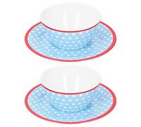 4Pcs Light Blue Dots Melamine Bowl and Plate Set, Salad Fruit Dish Set, Elegant Glossy Dinnerware with Modern Dot Pattern, Includes 2 Bowls and 2 Plates for Home Restaurant Hotel U