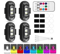 4PCS Lumières Stroboscopiques LED pour 8 Colores Drone avec Télécommande | Autonomie 60H, Lumières Multicolores sans fil, IP65 Étanches, Rechargeables USB, Anti-Collision pour Voiture Moto Camion Vélo