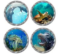 4PCS Marine Sticker Muraux 3D, autocollants 3D pour réfrigérateur océan, Animaux Marins Sticker,Tortues Méduses Animaux De Mer Amovible Sticker Mural pour Chambre Décoration Murale Armoire