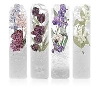 4pcs Marque-Pages en Métal en Fleurs, Cadeau pour étudiants Enseignants | Marque-Pages Représentant des Iris, des Tulipes, Du Muguet et des Violettes, élégants Marque-Pages en Métal pour Livres