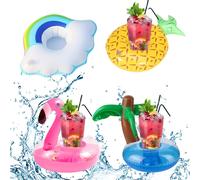 4pcs Mini Porte-Boissons Gonflables avec Patch de Réparation, Design Flamant Rose et Licorne, Porte-Gobelets pour Bouteille de Bière et Verre à Champagne, Flottants pour Piscine