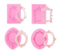 4pcs Moule en Silicone Cadre Photo pour Chocolat, Style Baroque Mini Moules en Argile Séchant à l'Air pour Décoration de Cupcakes Gâteaux Fondants Bonbons Pâte Polymère Loisirs Créatifs