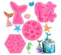 4pcs Moule en Silicone Sirene, 3D Moule à Fondant Animaux Marins, Moules Silicone Thème Marin, Moule Sirène Rueue, Moule Coquillage Chocolat pour DIY Décoration Gâteaux, Bonbons