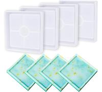 4pcs Moule Resine Epoxy Plateau,Moule Silicone Resine Epoxy,Moule Sous-Verres Resine Epoxy, Pour Diy Dessous-De-Verre Plateau,Moule Pour Résine Époxy