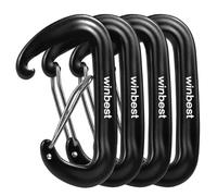 4pcs Mousqueton, Mousqueton Noir, Mousqueton Aluminium 12KN, Grande Mousqueton, Resistant Mousqueton Forme D pour Hamac, Camping, Randonnée