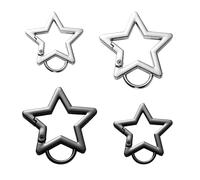 4pcs Mousquetons Étoile, 4,1cm Et 3,2cm Mousqueton Escalade en Alliage de Zinc Mousqueton Tendance en Forme d'Étoile Porte-Clés pour Camping Voyage en Plein Air(Noir, Argent)