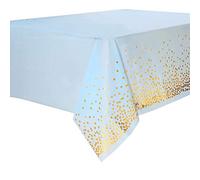 4PCS Nappe de Table de Fête Bleu et Or Jetable pour Table Rectangulaire, Couverture de Table en Plastique Confettis Dorés pour Fête de Naissance, Anniversaire de Garçon, Goûter, 137 cm x 274 cm, 4PCS
